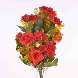 Roselline in mazzo frontale  - 42 Cm 8 steli ramificati in vari colori - Rosso