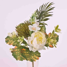 Mazzo Peonie mini altezza 20 CM in quattro colori assortiti Fucsia, pesca, rosa e crema.