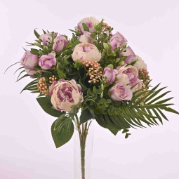 Mazzo di Peonie e Rose cm 36 Fucsia e bianco