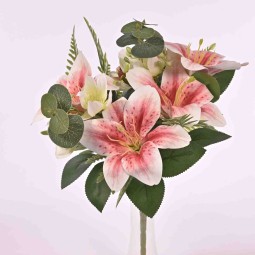 Gigli in mazzo - 40 Cm con 5 fiori in vari colori - Fuxia