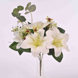 Gigli in mazzo - 40 Cm con 5 fiori in vari colori - Bianco