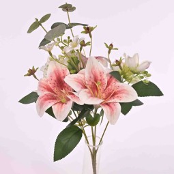 Gigli in mazzo - 40 Cm con 3 fiori in vari colori - Fucsia