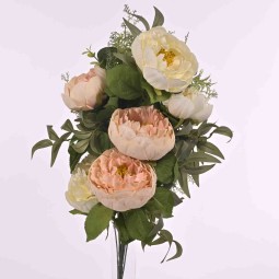 Peonie in mazzo frontale - 55 Cm / Crema