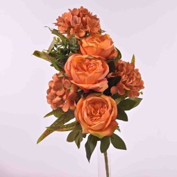 Rose ed ortensie in mazzo (3 rose e 3 ortensie) altezza 56 cm in vari colori - Arancione