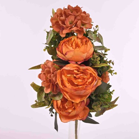 Peonie ed Ortensie in mazzo frontale - 54 cm in vari colori - Arancione