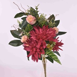 Mazzo front Rose, Dalie e bacche - 55 Cm in vari colori - Fuxia