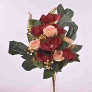 Magnolie e rose in mazzo frontale da 50 cm. vari colori - Bordeaux