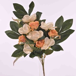 Magnolie e rose in mazzo frontale da 50 cm. vari colori - Avorio