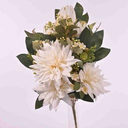 Protea e dalia in mazzo frontale - 55 Cm in diversi colori - Bianco