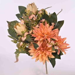 Protea e dalia in mazzo frontale - 55 Cm in diversi colori - Pesca