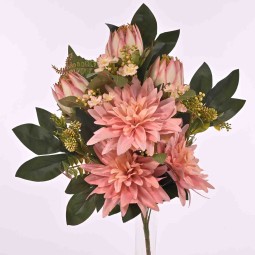 Protea e dalia in mazzo frontale - 55 Cm in diversi colori - Rosa