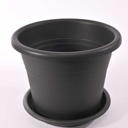 Vaso in plastica "Isola" 25x20 Cm con sottovaso 22 Cm - Antracite