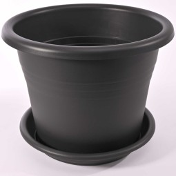 Vaso in plastica "Isola" 30x23 Cm con sottovaso 26 Cm - Antracite