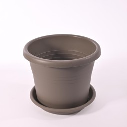 Vaso in plastica "Isola" 20x16 Cm con sottovaso 18 Cm - Tortora
