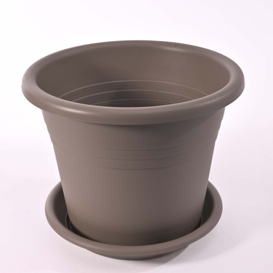 Vaso in plastica "Isola" 25x20 Cm con sottovaso 22 Cm - Tortora