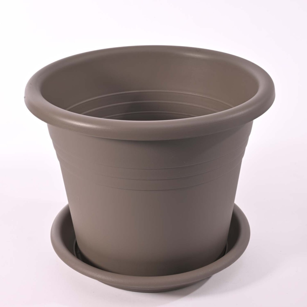 Vaso in plastica "Isola" 25x20 Cm con sottovaso 22 Cm - Tortora