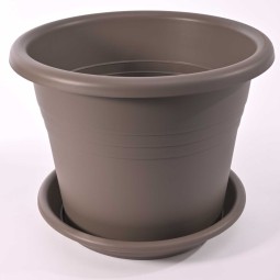 Vaso in plastica "Isola" 30x23 Cm con sottovaso 26 Cm - Tortora