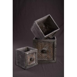 Cassetti decorativi in legno anticato grigio - Set 3 Pezzi