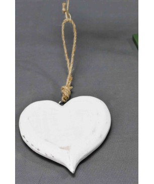 Cuore in legno bianco da appendere - 2 Misure - 15,5 Cm