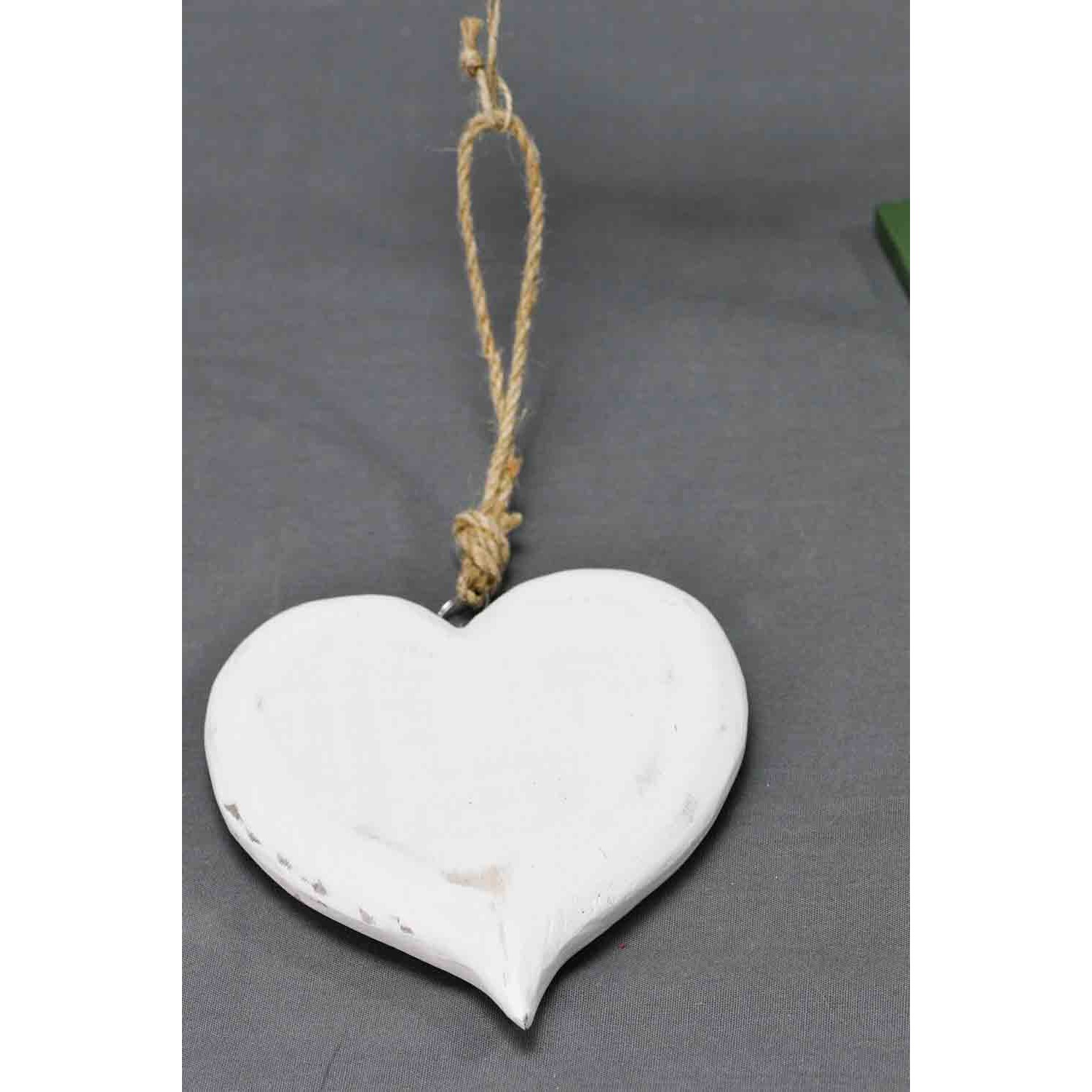 Cuore in legno bianco da appendere - 2 Misure - 15,5 Cm