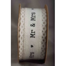 Nastro in tessuto bianco "Mr and Mrs" 40 MM