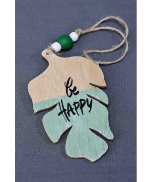 Foglia in legno colorato "Be happy"