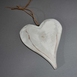 Cuore in legno da appendere - 16x19x2 Cm / Bianco