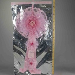 Fiocco nascita in pizzo con busta argentata - Rosa