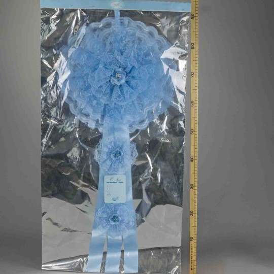 Fiocco nascita in pizzo con busta argentata - Azzurro