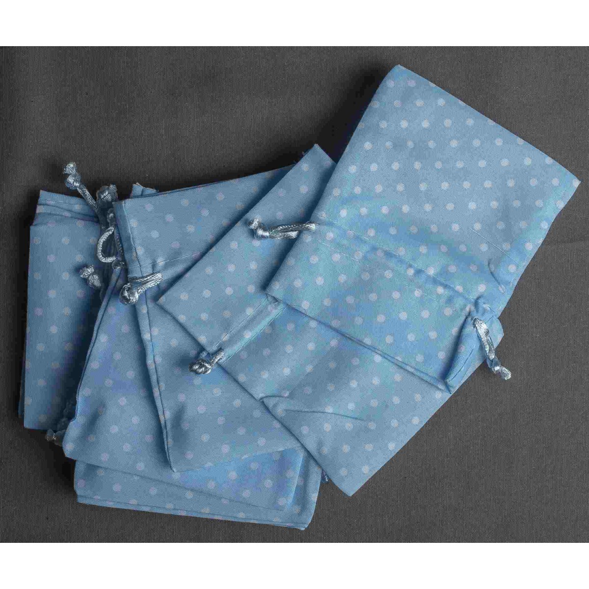 Sacchetti in tessuto a pois 3 colori -Confezione 10 pezzi - Azzurro