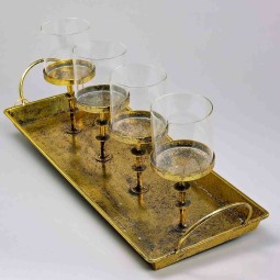 Portacandela in metallo color oro con manici  - 51x17,5x12 Cm