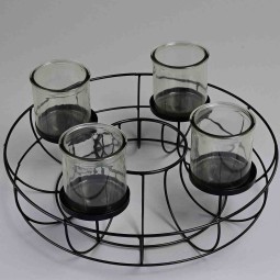 Portacandela in metallo e vetro - D 35x18,5 Cm / Nero