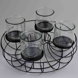 Portacandela in metallo e vetro - D 38x19 Cm / Nero