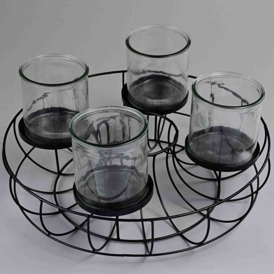Portacandela in metallo e vetro - D 38x19 Cm / Nero