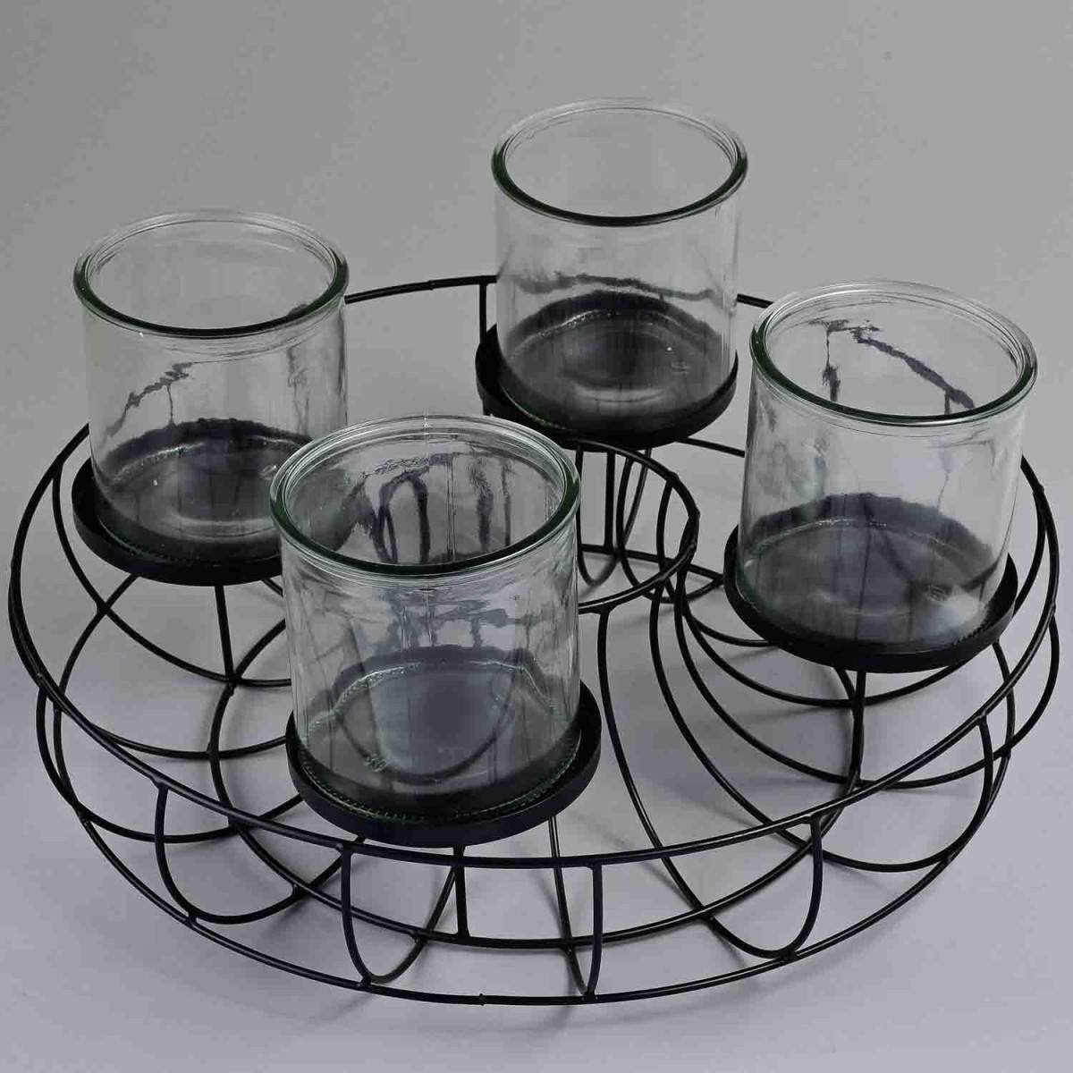Portacandela in metallo e vetro - D 38x19 Cm / Nero