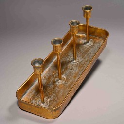 Portacandela in metallo oro - 38,5x12,5x13 Cm