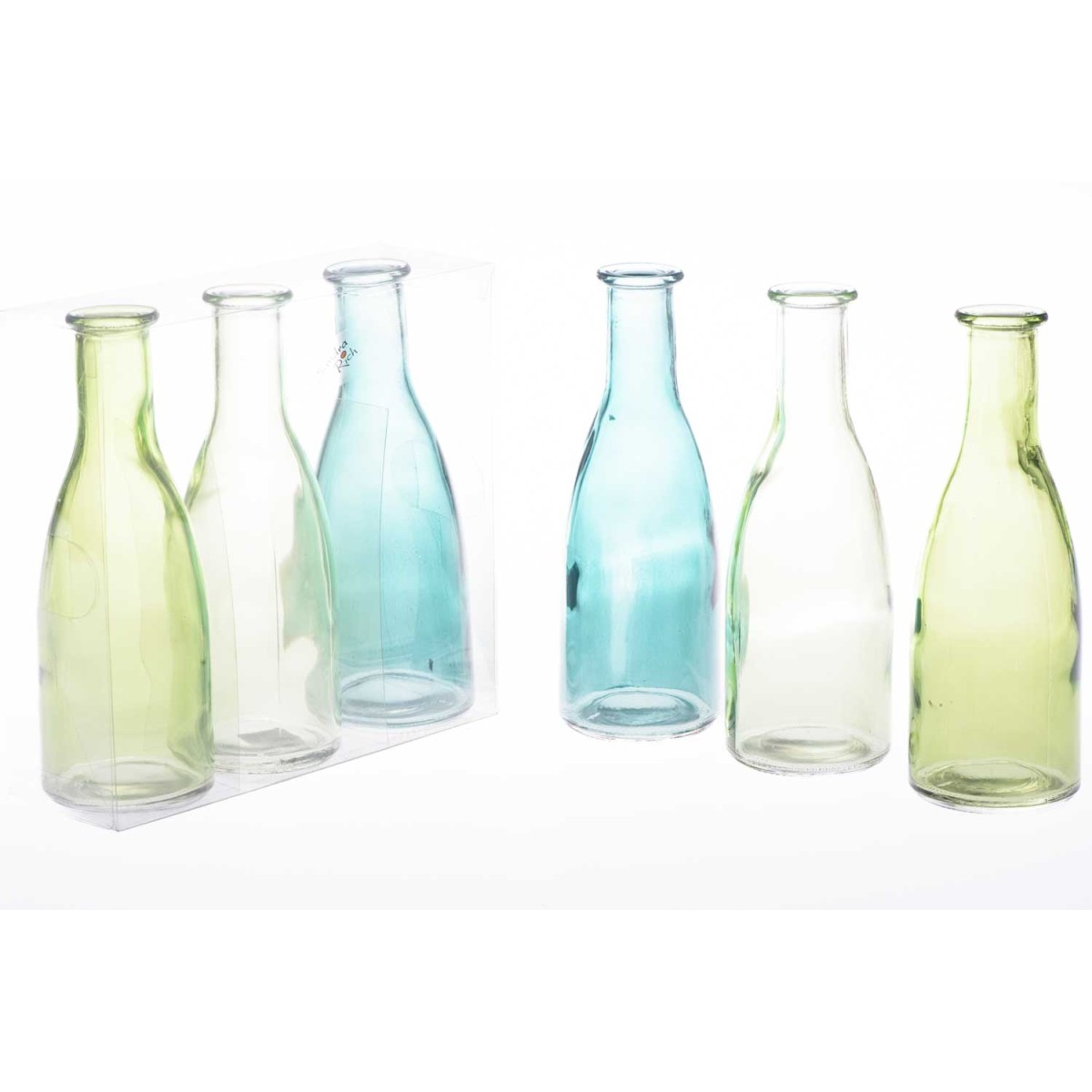 Vaso in vetro set 3 bottiglie h 18,5 cm d 6,6 cm bottle Sandra Rich in vari colori - Verde