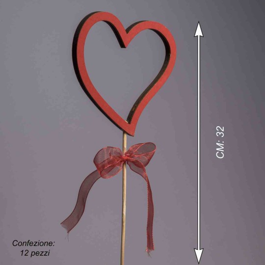 Cuori legno su pick 12 PZ - 32,5 Cm / Rosso