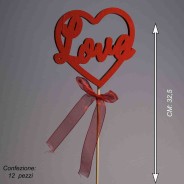 Cuori legno "Love" su pick 12 PZ - 32,5 Cm / Rosso