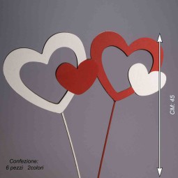 Cuori legno su pick 6 PZ - 44 Cm / Colorati