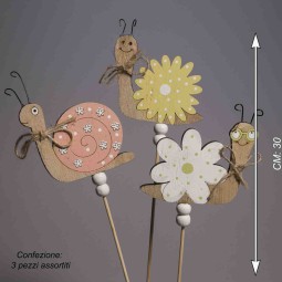 Lumache in legno su pick 3 Pezzi / Colori assortiti