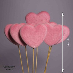 Cuore velluto su pick 6 PZ - 8,5 Cm / Rosa