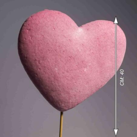 Cuore velluto su pick - 14 Cm / Rosa
