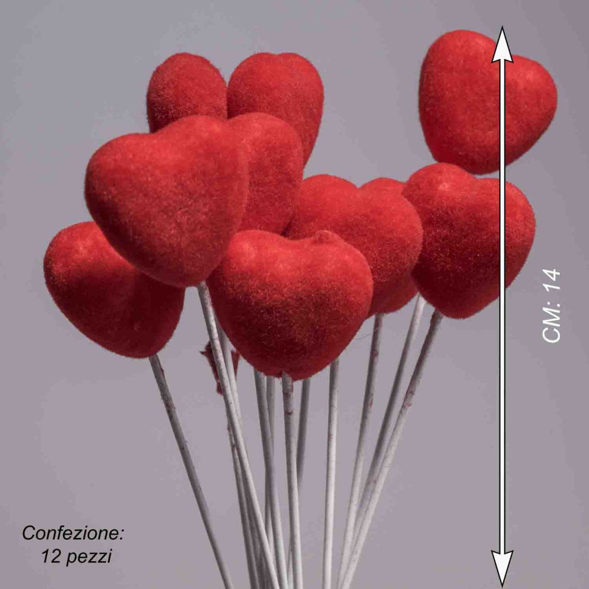 Cuori velluto su pick 12 PZ - 14 Cm / Rosso