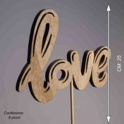 Pick in legno "Love" 8 PZ - 8,5x6 Cm / Naturale