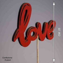 Pick in legno "Love" 8 PZ - 8,5x6 Cm / Rosso