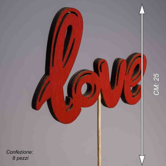 Pick in legno "Love" 8 PZ - 8,5x6 Cm / Rosso