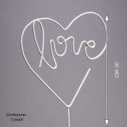 Pick "Love" in metallo 2 PZ - 30 Cm / Bianco