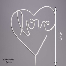 Pick "Love" in metallo 2 PZ - 30 Cm / Bianco