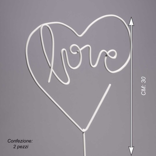 Pick "Love" in metallo 2 PZ - 30 Cm / Bianco